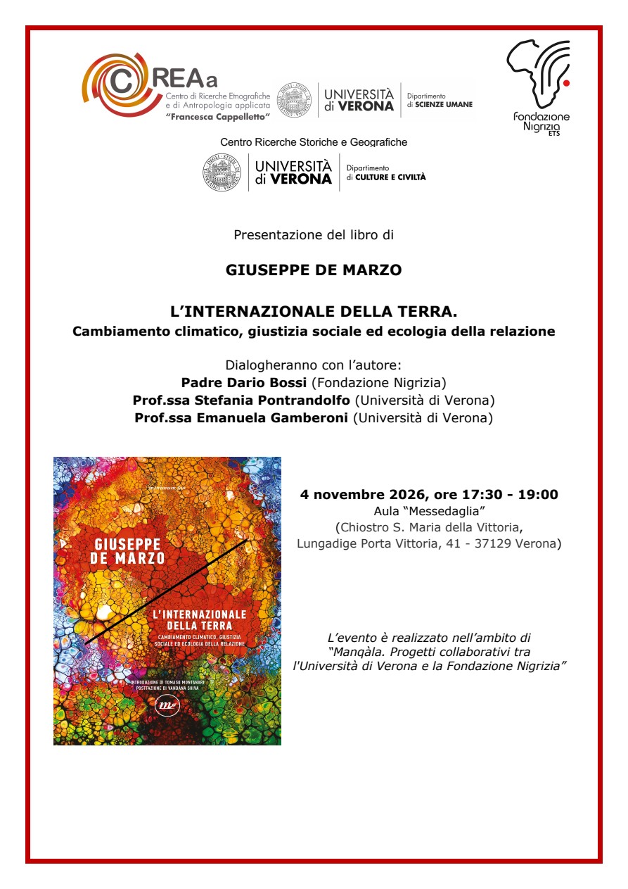 Locandina della presentazione del libro L’Internazionale della Terra di Giuseppe De Marzo, 4 novembre 2026